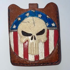 Genuine Leather Handmade Punisher Wallet American Flag Skull Wallet Clip